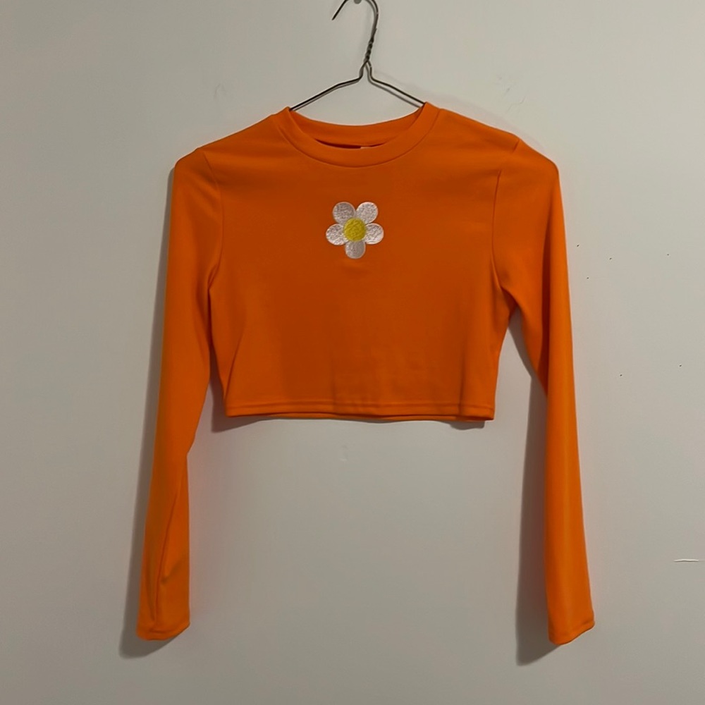 Neon orange long sleeve crop top